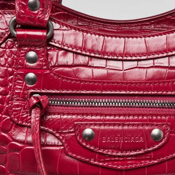 Balenciaga Raspberry Croc Embossed Calfskin Leather Neo Classic Small City Bag - Picture 3 of 12